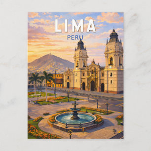 Lima Peru Illustration Travel Art Vintage Postcard