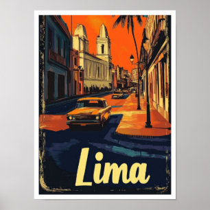 Lima Peru Vintage Travel Illustration Poster