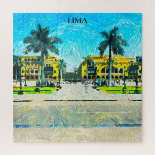Lima Peru Watercolor Oil Paint Vintage Travel Jigsaw Puzzle