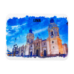 Lima Peru Watercolor Vintage Travel Magnet