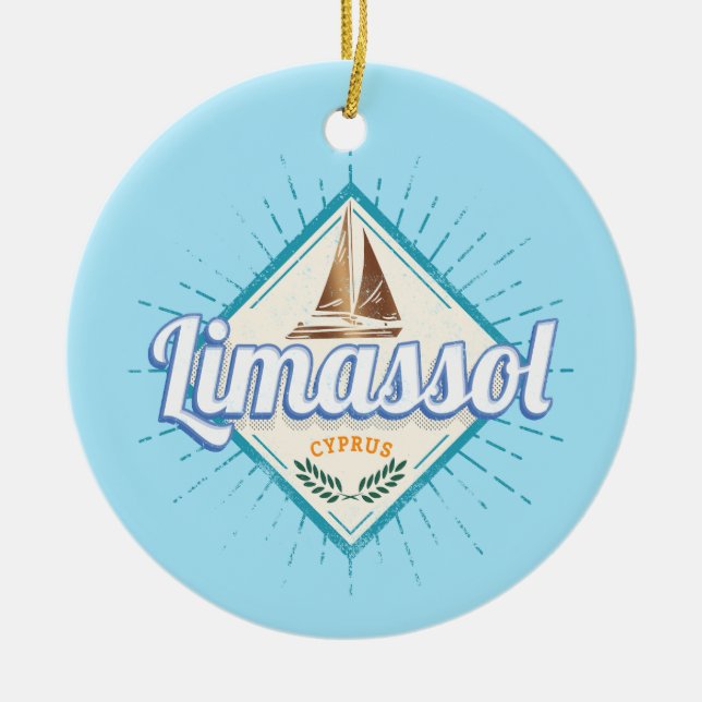Limassol City Cyprus Retro Sailing Ship Vintage Ceramic Tree Decoration (Front)