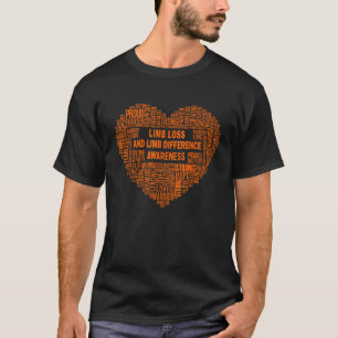 Limb Loss and Limb Difference Awareness Orange Hea T-Shirt