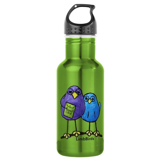 LimbBirds Custom Water Bottle (18 oz), White (Front)