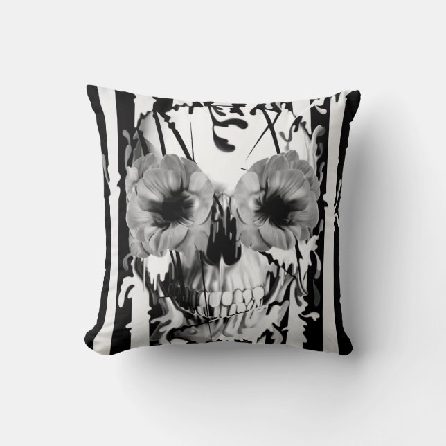 Limbo, skull with poppy eyes cushion (Front)