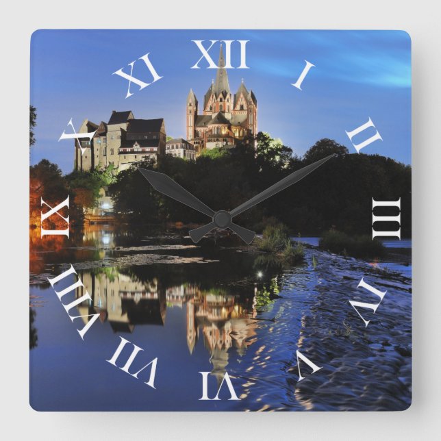 Limburg Cathedral at the Blue Hour Square Wall Clock (Front)