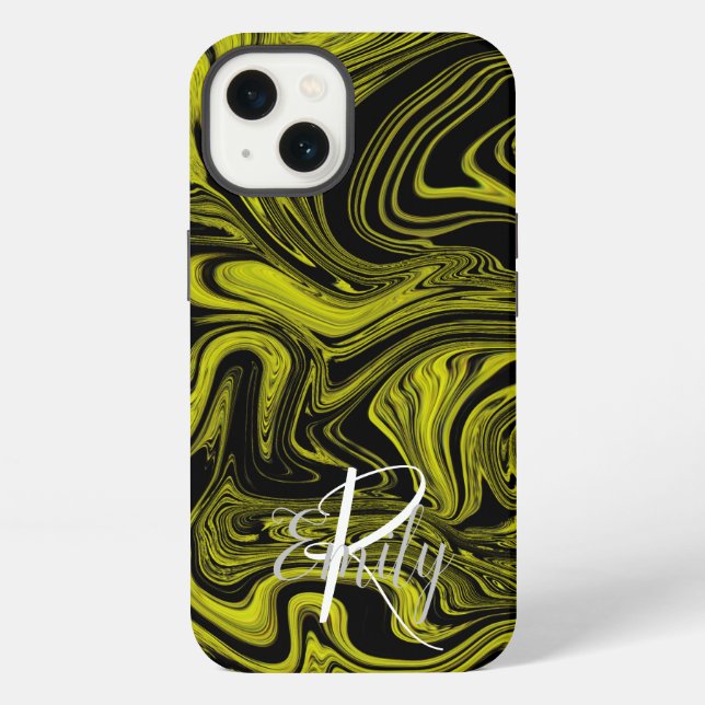  Lime Agate Marble Abstract Name Monogram Name iPhone Case (Back)