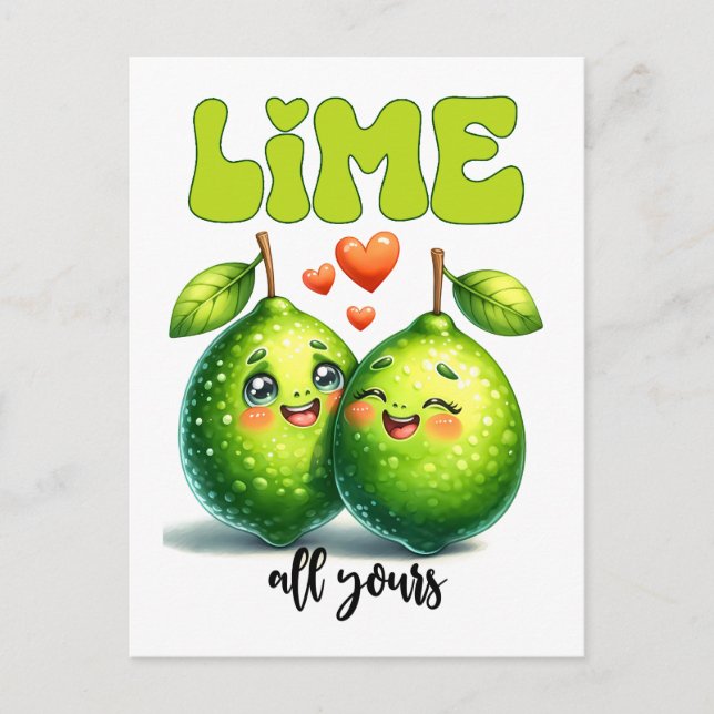 Lime All Yours Funny Punny Valentine Postcard (Front)