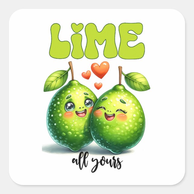 Lime All Yours Funny Punny Valentine Square Sticker (Front)