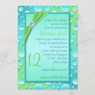 Lime and Aqua Polka Dot Bat Mitzvah Invitation