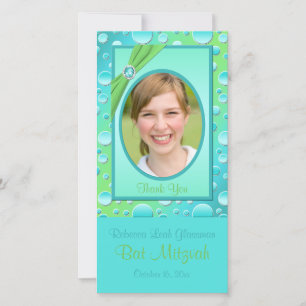 Lime and Aqua Polka Dot Bat Mitzvah Photo Card