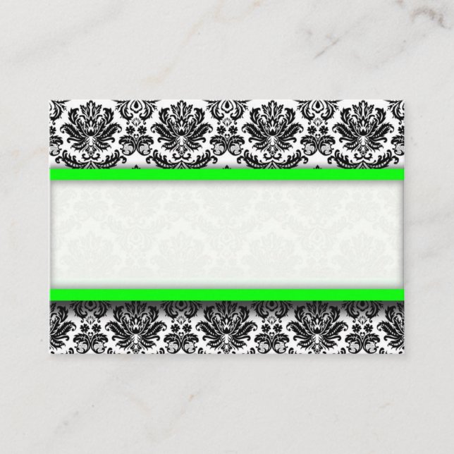 Lime and Black Damask Place Card Holder (Front)