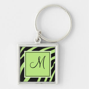 Lime and Black Monogram Zebra Print Keychain