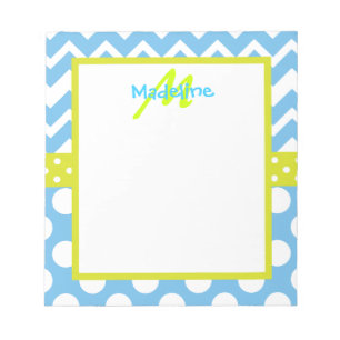 Lime and Blue Chevron Polka Dots Monogram Notepad