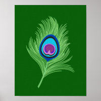 Lime and Blue Peacock Feather on Emerald Green