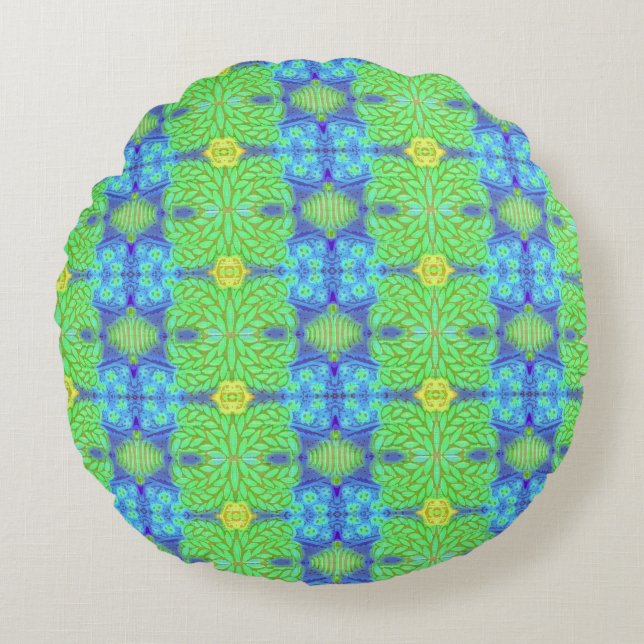Lime and Blueberry Round Throw Pillow (Front)