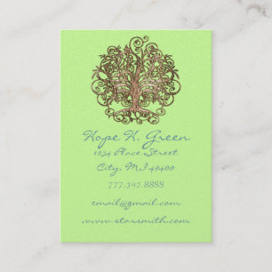 Lime and Brown Swirled Tree Business Card
