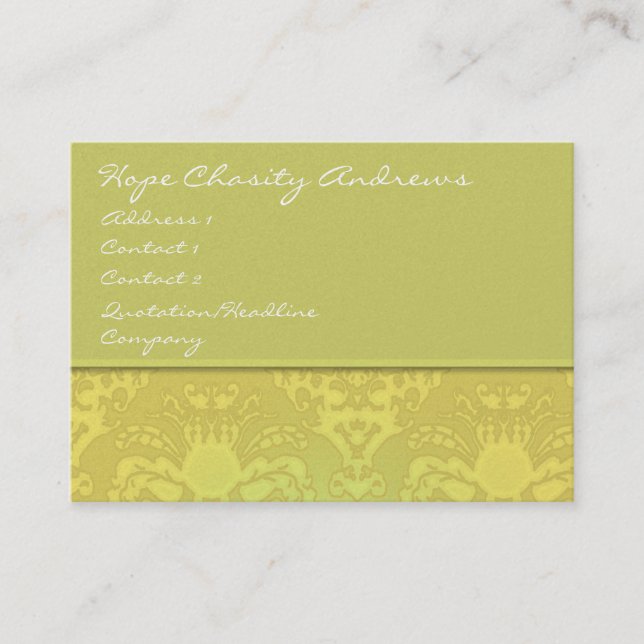 Lime and Gold Damask Floral - Business Card (Front)