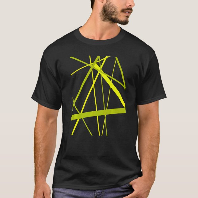 Lime And Green Geometric Strips Cut Out Pattern T-Shirt (Front)