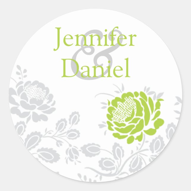 Lime and Grey Damask Envelope Seal (Front)