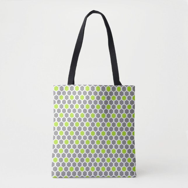 Lime and Grey Hexagon Pattern Tote Bag (Front)