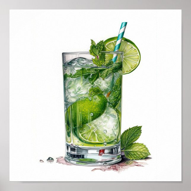 Lime And Ice Cocktail Art Poster (Front)