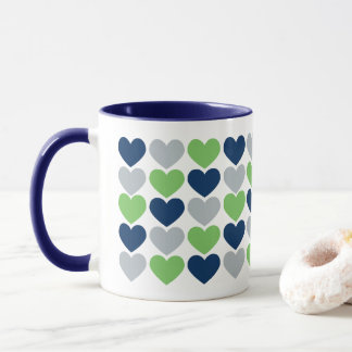 Lime and Navy Blue Hearts Coffee Mug