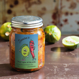 Lime and Pepper Pals Funny Cartoon Lime Pickles Food Label