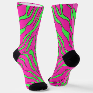 Lime And Pink Tiger Stripes Animal Print Socks