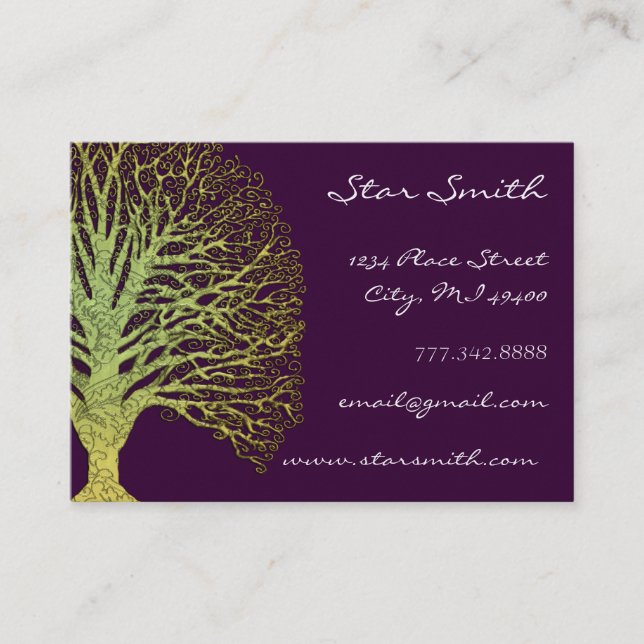Lime and Plum Swirl Tree Business Card (Front)