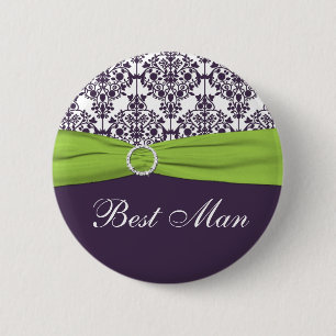 Lime and Purple Damask Best Man Pin