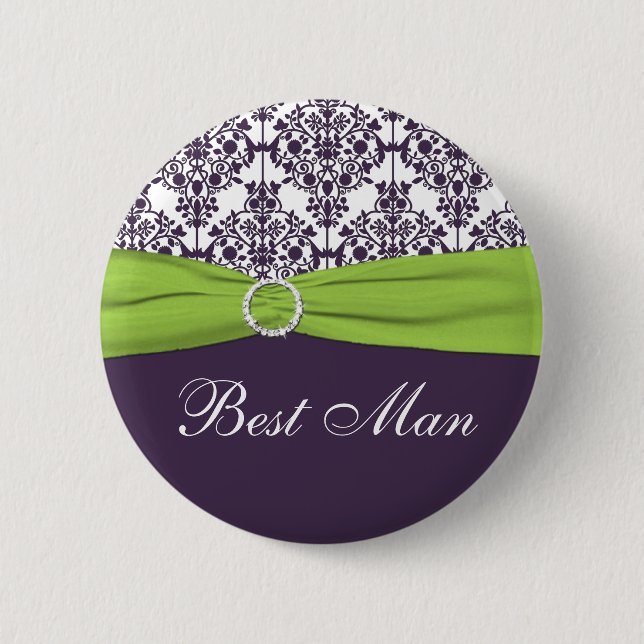 Lime and Purple Damask Best Man Pin (Front)