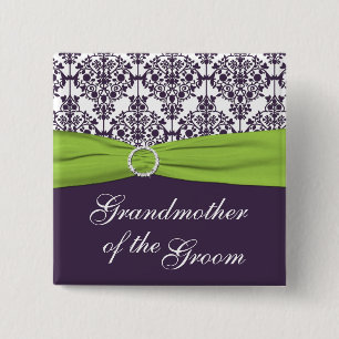 Lime and Purple Damask Grandmother of the Groom 15 Cm Square Badge