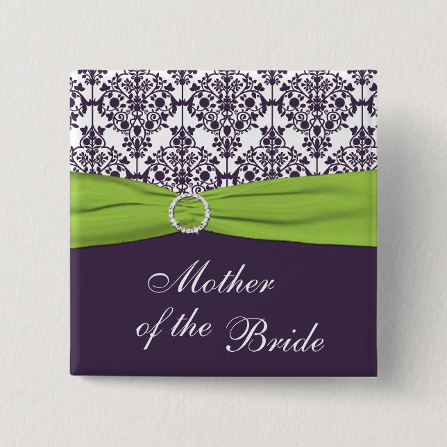 Lime and Purple Damask Mother of the Bride Pin (Front)