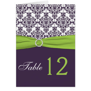 Lime and Purple Damask Table Number Card