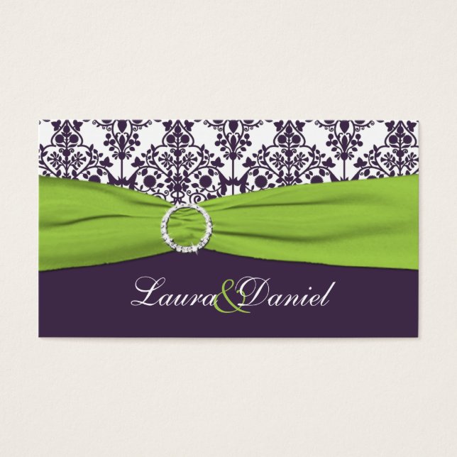 Lime and Purple Damask Wedding Favour Tag (Front)