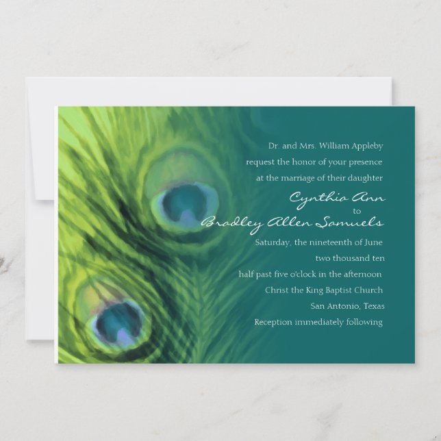 Lime and Teal Peacock Wedding Invitation (Front)