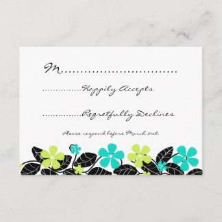 Lime and Turqouise Floral Wedding RSVP Card