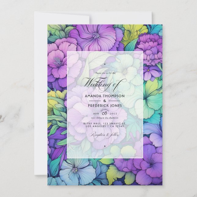 Lime and Violet Floral Wedding Invitation (Front)