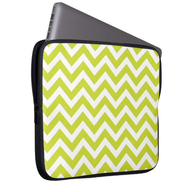 Lime and White Chevron Design Laptop Sleeve (Front Right)