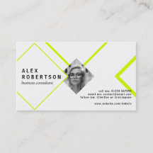 Lime and white diamonds portrait business card