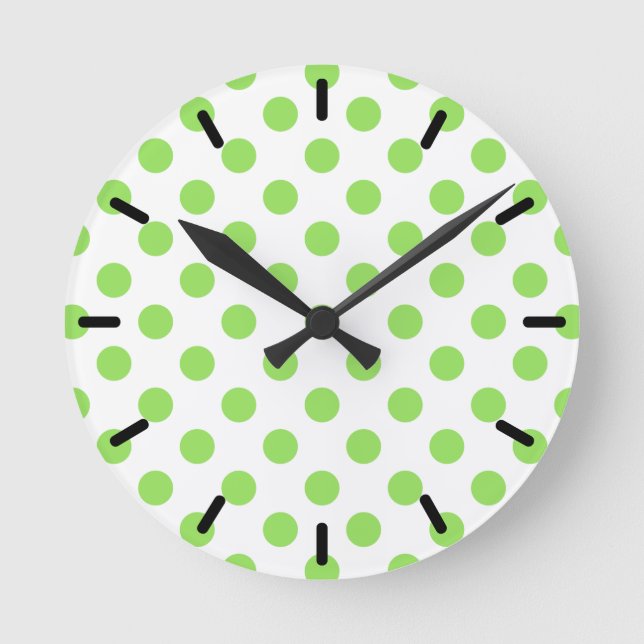 Lime and white polka dots round clock (Front)