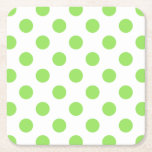 Lime and white polka dots square paper coaster<br><div class="desc">Lime and white polka dots</div>