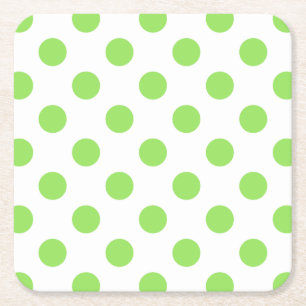 Lime and white polka dots square paper coaster