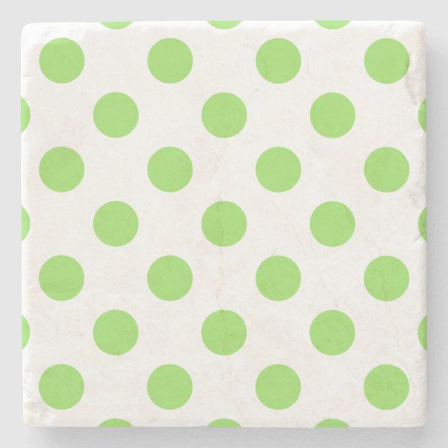 Lime and white polka dots stone coaster (Front)