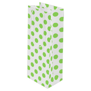 Lime and white polka dots wine gift bag