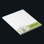 Lime and White Whimsical Daisy with Custom Text Notepad<br><div class="desc">A zen and whimsical,  hipster piece of art. You can add a name,  monogram or other custom text. If you need to move the art around,  click on the customise button to make changes.</div>