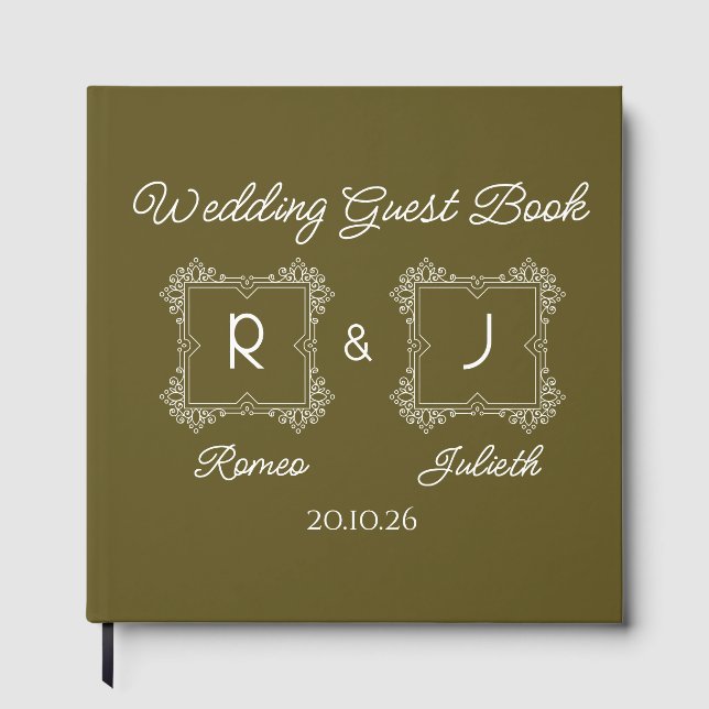 Lime Baroque Monogram Wedding Guest Book (Front)