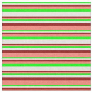 Lime, Beige, Dark Red & Salmon Coloured Stripes Fabric