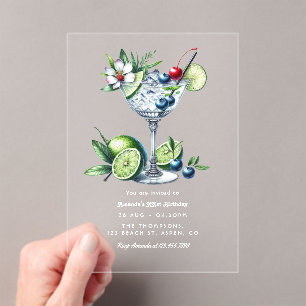 Lime Berry Martini Clear Modern Tropical Birthday Acrylic Invitations