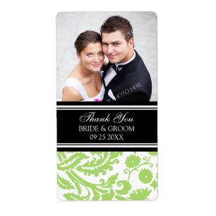 Lime Black Damask Photo Wedding Labels